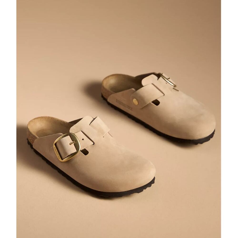 Birkenstock Boston Big Buckle Clogs Nubuck Leather Sandcastle W 10 - Picture 4 of 9